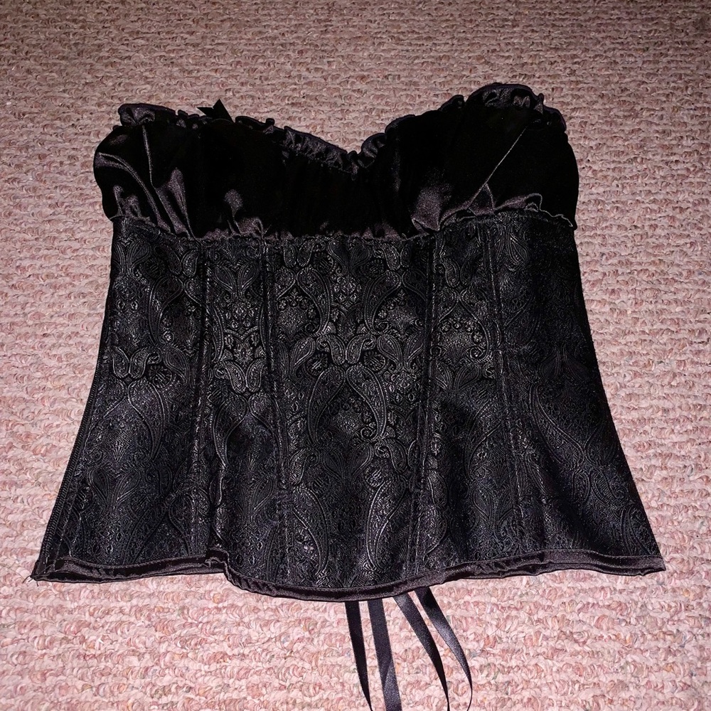 XL black brocade corset